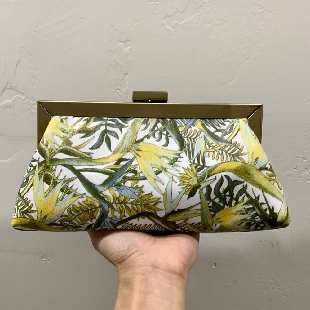 Handmade Genuine Leather Floral Printed Push-lock Clutch/Crossbody/Evening Bag